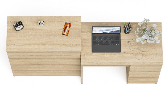 Мори Стол компьютерный МС-6 правый + Комод МК800.4, цвет дуб сонома, ШхГхВ 170,4х50х94 см., выдвижные ящики справа, НЕ универсальная сборка