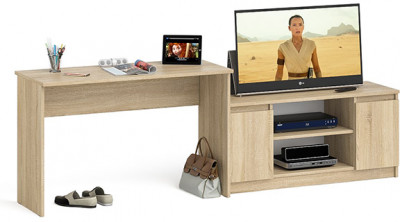 Мори Стол письменный МСП1200.1 + Тумба МТВ1200.1, цвет дуб сонома, ШхГхВ 240,8х50х76,6 см., универсальная сборка