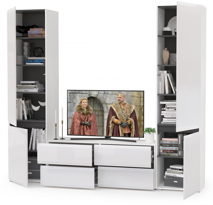 Сидней Комплектация № 007, корпус: белый/чёрный/фасады: МДФ белый глянец