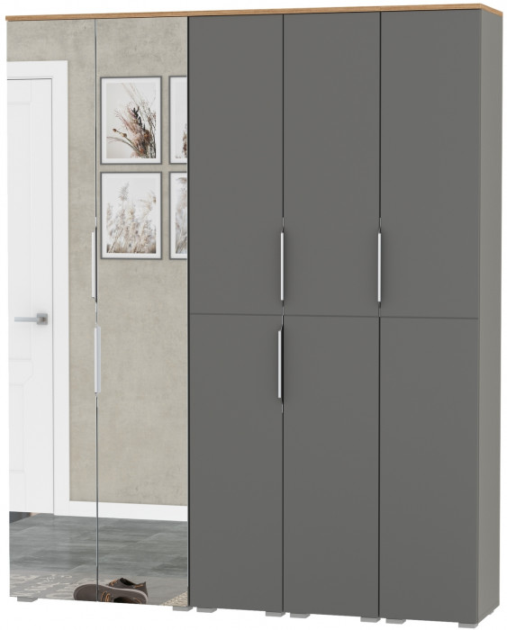 Октава Набор шкафов 02, цвет серый графит/дуб крафт золотой/фасады МДФ серый графит, ШхГхВ 161х35,3х197,6 см., универсальная сборка