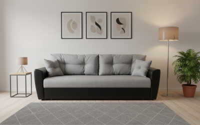 Диван-книжка Амстердам, 140х190, рогожка/экокожа, серый