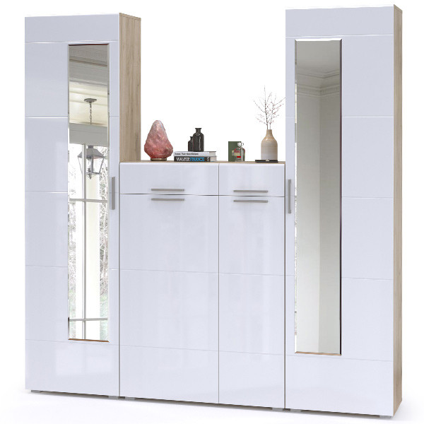 Лайн Прихожая № 15, дуб крафт серый/фасады МДФ белый глянец