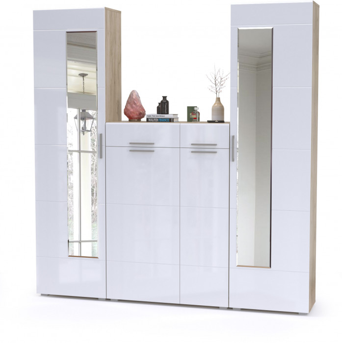 Лайн Прихожая № 15, дуб крафт серый/фасады МДФ белый глянец