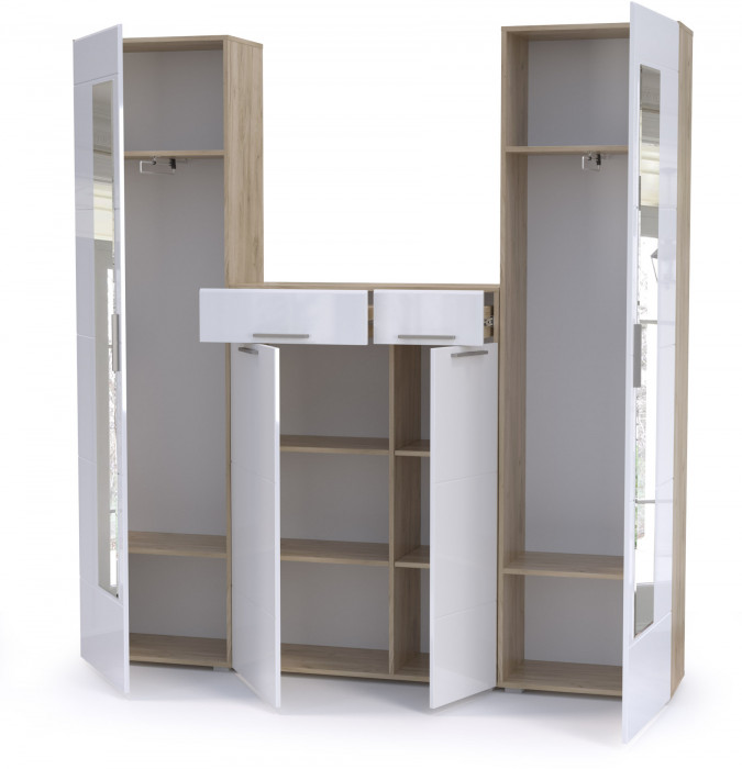 Лайн Прихожая № 15, дуб крафт серый/фасады МДФ белый глянец