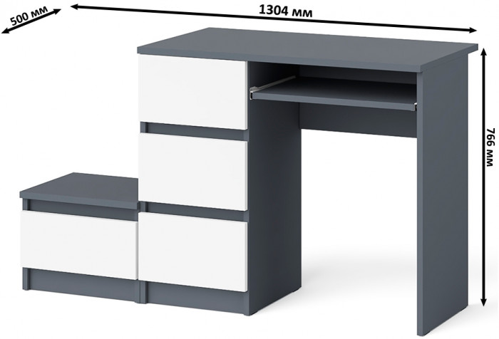 Мори компьютерный стол МС-6 левый + Тумба ТМП400.1, графит/белый