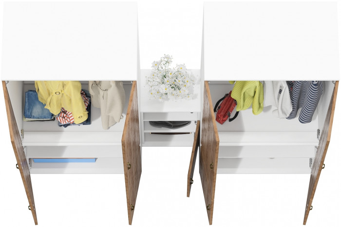 Лидер-8 Шкаф МД 19Б + Шкаф МД 19Б + Тумба МД 3.19, цвет белый шагрень/крафт золото, ШхГхВ 200х50х190 см., универсальная сборка