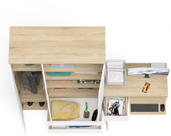 Мори Стол компьютерный МС-1 левый + Шкаф МШ1200.1, цвет дуб сонома/белый, ШхГхВ 210,4х50,4х209,6 см., выдвижной ящик слева, НЕ универсальная сборка