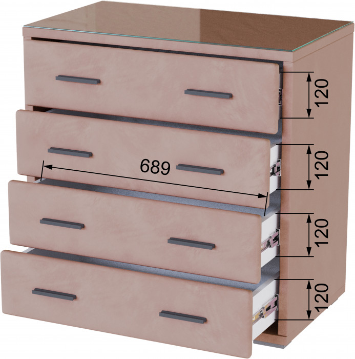 Интерьерный комод со стеклом пыльная роза