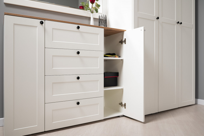 Остин 16.221 Комод, цвет белый шагрень/дуб крафт золотой, ШхГхВ 120х41,9х99,3 см.