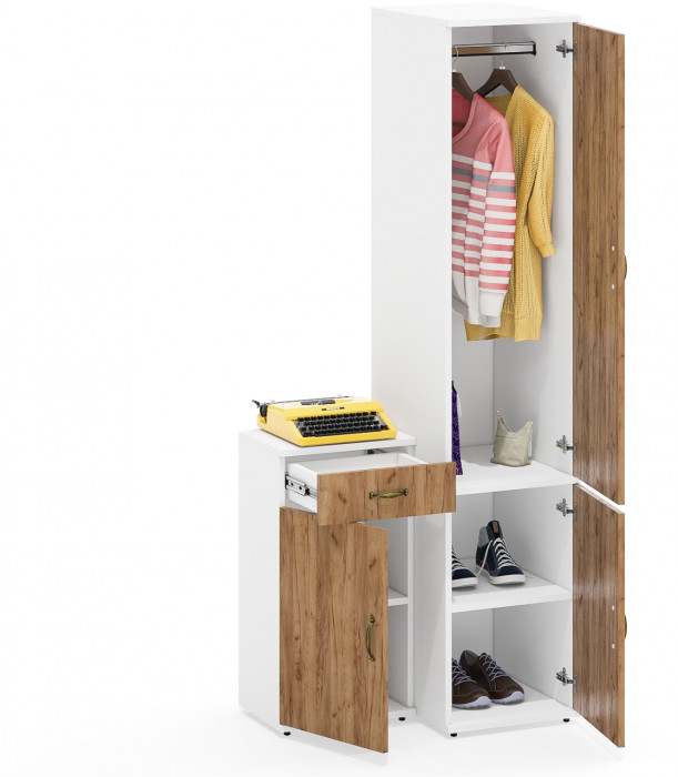 Лидер-8 Пенал МД 23Б + Тумба МД 3.15, белый шагрень/крафт золото