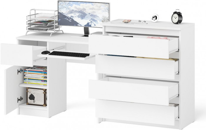 Мори компьютерный стол МС-1 левый + Комод МК800.4, белый