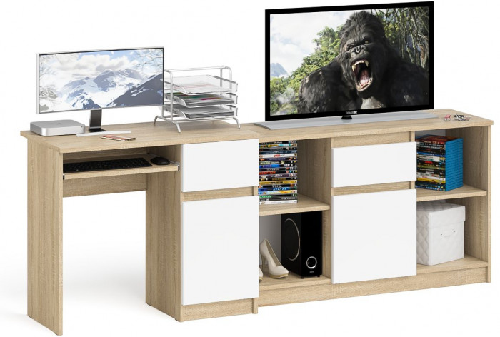 Мори Стол компьютерный МС-1 правый + Тумба МТВ1204.1, цвет дуб сонома/белый, ШхГхВ 210,4х50х76,6 см., выдвижной ящик справа, НЕ универсальная сборка