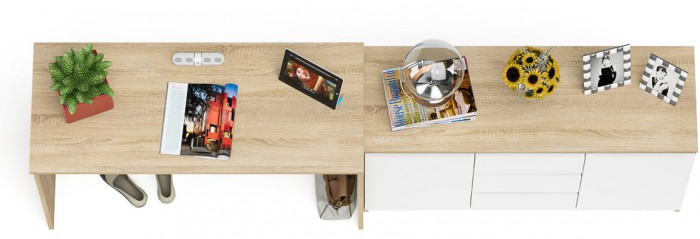 Мори Стол письменный МСП1200.1 + Комод МК1200.3, цвет дуб сонома/белый, ШхГхВ 240,8х50х76,6 см., универсальная сборка