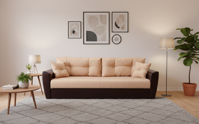 Диван-книжка Амстердам, 140х190, рогожка/экокожа, бежевый