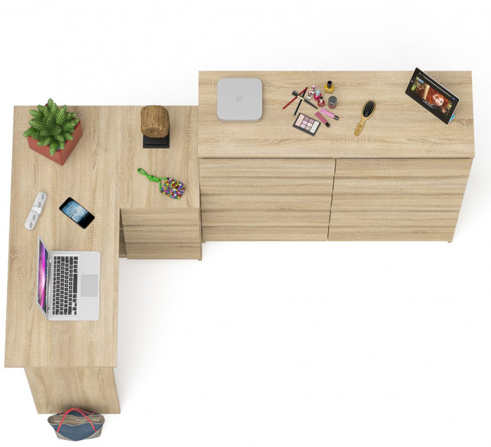 Мори компьютерный стол МС-16 правый + Комод МК1200.10, дуб сонома