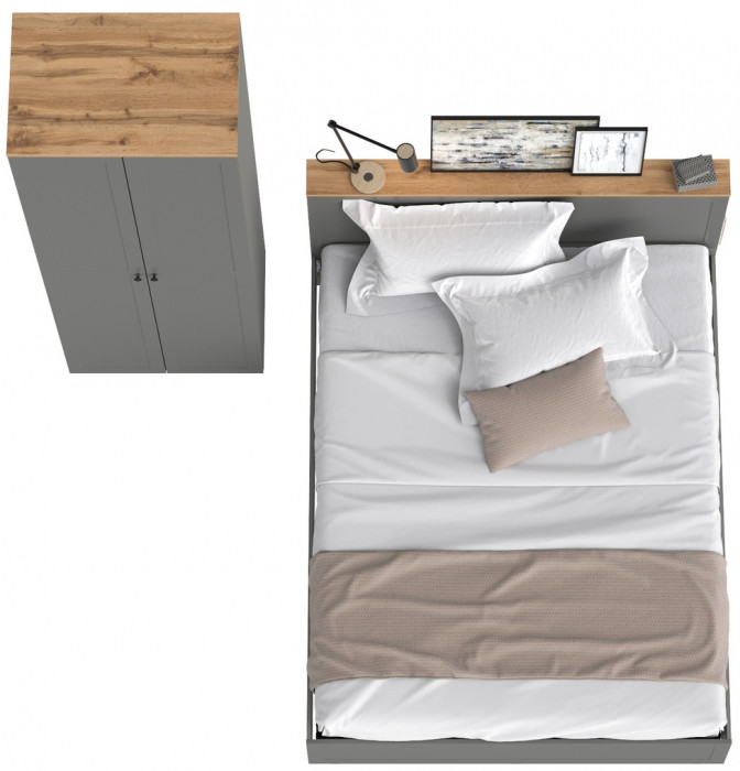 Остин 11.53 Кровать + ортопед + 13.336.02 Шкаф для одежды, серый графит/дуб крафт золотой
