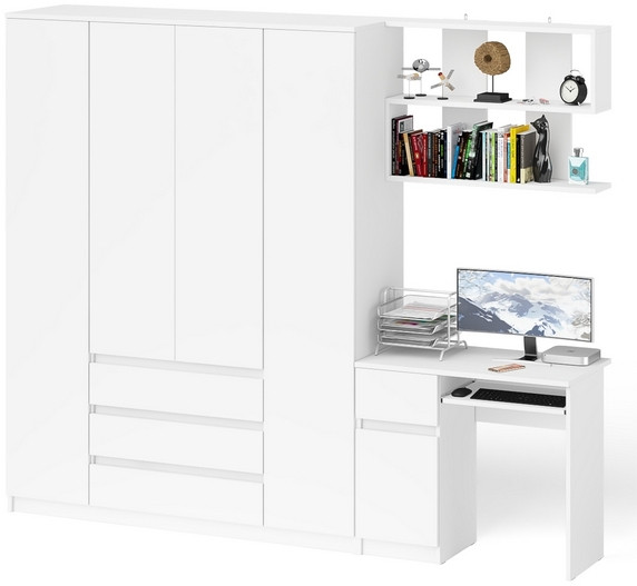 Мори Стол компьютерный МС-1 левый + Шкаф МШ1600.1 + Полка 900, цвет белый, ШхГхВ 250,4х50,4х209,6 см., НЕ универсальная сборка