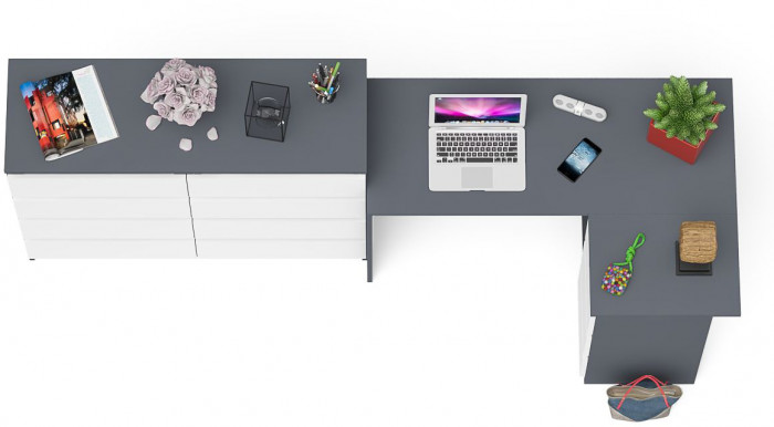 Мори Стол компьютерный МС-16 правый + Комод МК1200.8, цвет графит/белый, ШхГхВ 244,8х84,9х94 см., выдвижные ящики справа, НЕ универсальная сборка