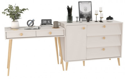 Афина Спальня Стол + Комод с дверкой и тремя ящиками, кашемир серый