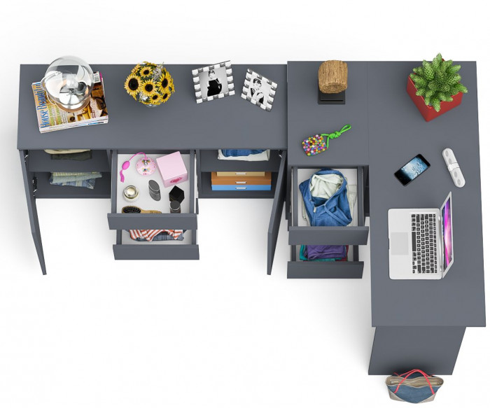 Мори компьютерный стол МС-16 левый + Комод МК1200.3, графит