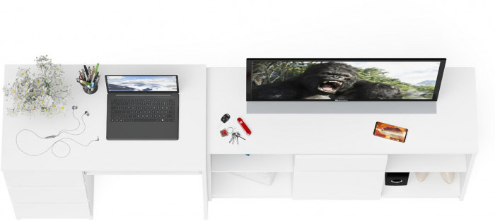 Мори Стол компьютерный МС-6 левый + Тумба МТВ1204.1, цвет белый, ШхГхВ 210,4х50х76,6 см., выдвижные ящики слева, НЕ универсальная сборка