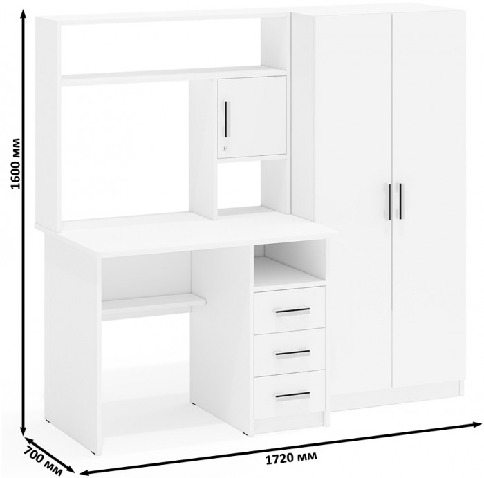 компьютерный стол С-МД-СК9+Шкаф С-МД-СК9Ш, белый шагрень