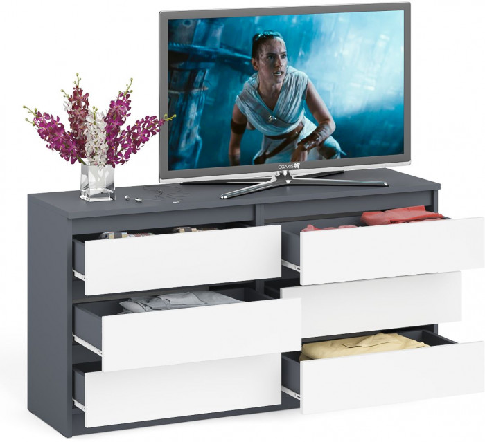 Мори Комод МК1380.6, цвет графит/белый, ШхГхВ 138х41х73 см.