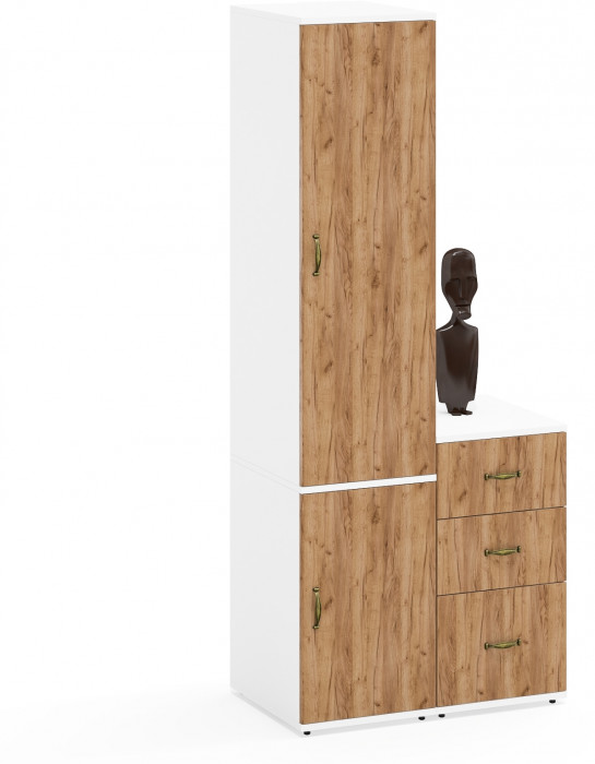 Лидер-8 Пенал МД 23Б + Тумба МД 3.16, белый шагрень/крафт золото