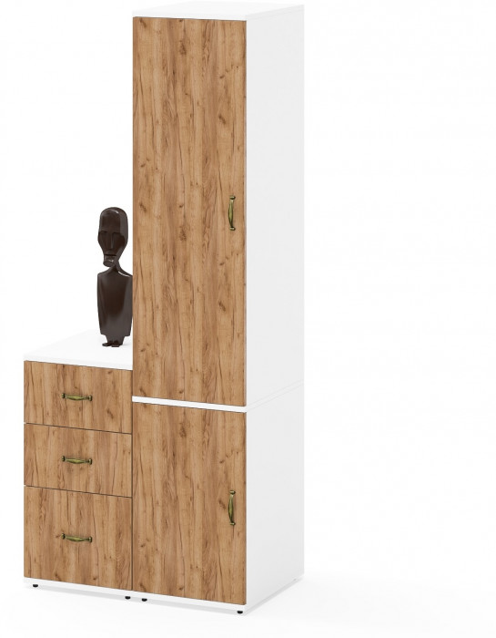 Лидер-8 Пенал МД 23Б + Тумба МД 3.16, белый шагрень/крафт золото