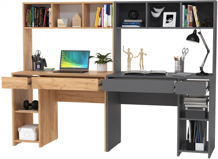 Стол компьютерный Комфорт 12.77F + Стол компьютерный Комфорт 12.77F, цвет дуб крафт золотой/тёмно-серый, ШхГхВ 200х49,8х147 см., универсальная сборка