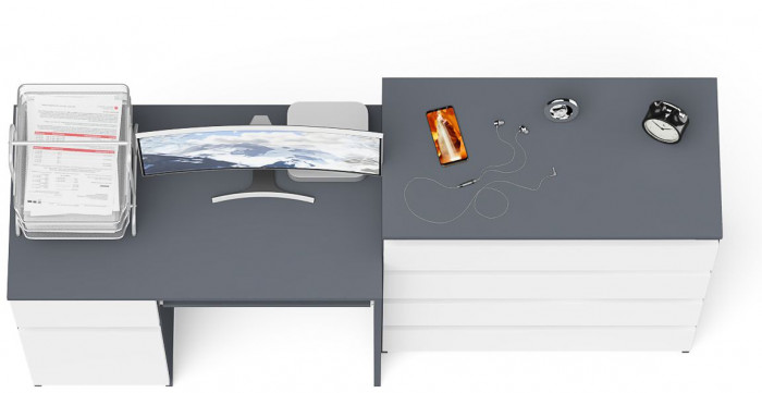 Мори компьютерный стол МС-1 левый + Комод МК800.4, графит/белый