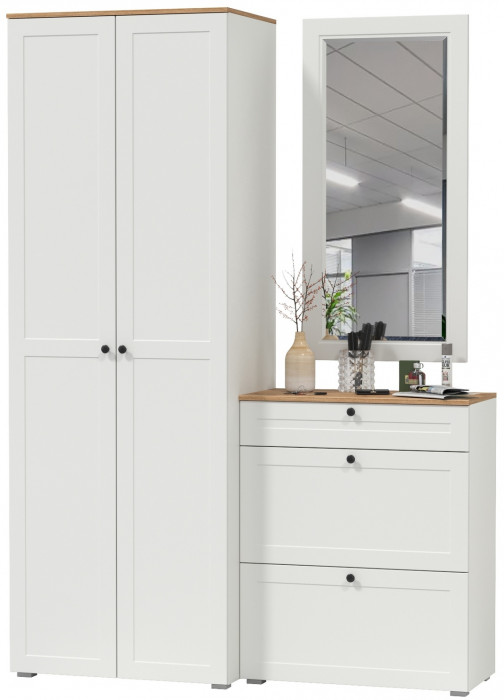 Остин Прихожая 16, белый шагрень/дуб крафт золотой