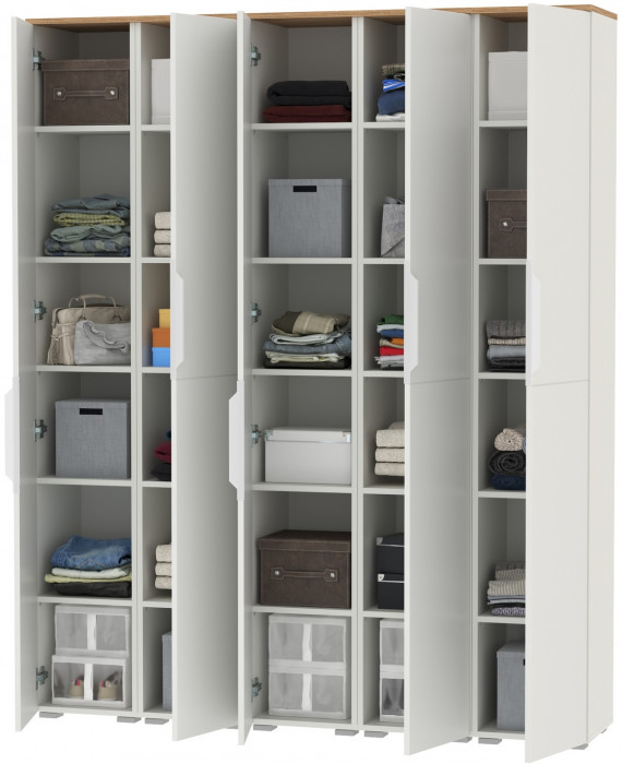 Октава Набор шкафов 46, цвет белый шагрень/дуб крафт золотой/фасады МДФ белый шагрень, ШхГхВ 161х35,3х197,6 см., универсальная сборка