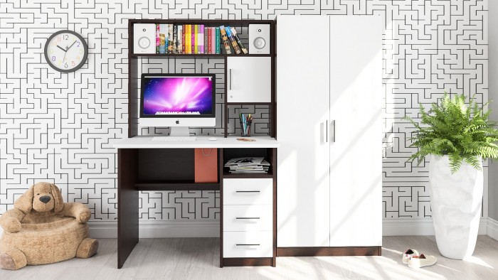 компьютерный стол С-МД-СК9+Шкаф С-МД-СК9Ш, венге/белый шагрень