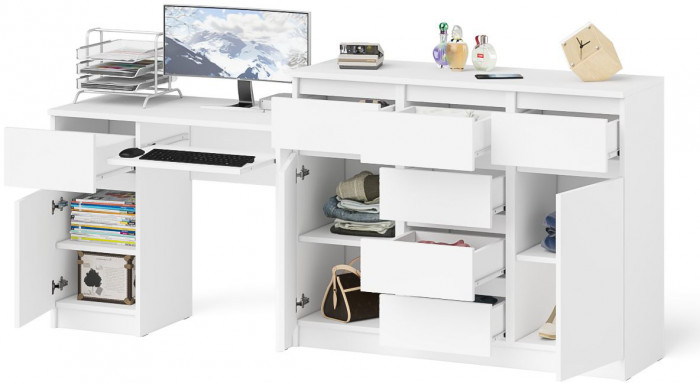 Мори компьютерный стол МС-1 левый + Комод МК1200.4, белый