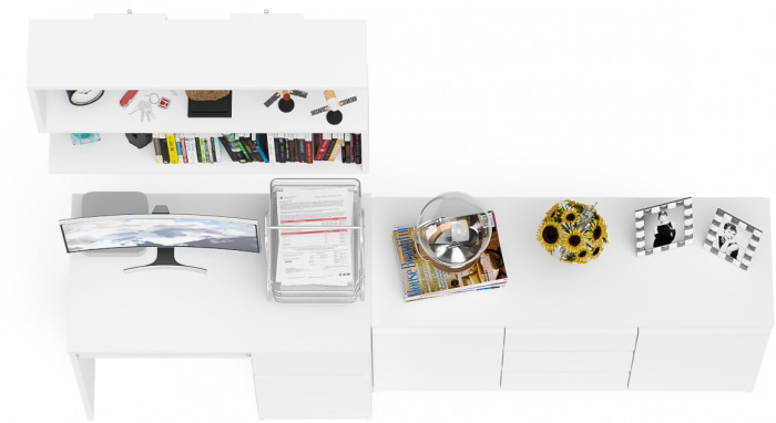 Мори компьютерный стол МС-1 правый + Комод МК1200.3 + Полка 900, белый