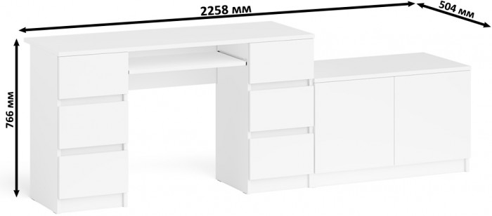 Мори компьютерный стол МС-2 + Тумба МА900.1, белый