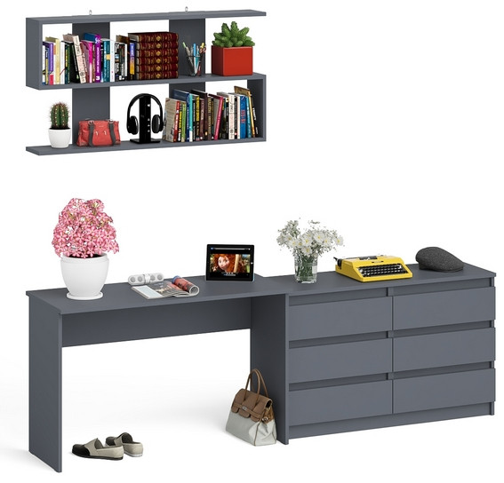 Мори письменный стол МСП1200.1 + Комод МК1200.6 + Полка 1200, графит