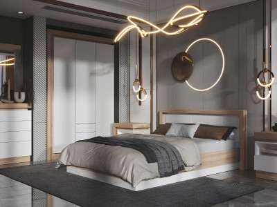 Астра Модульная Спальня, композиция 1, Белый глянец/Сонома