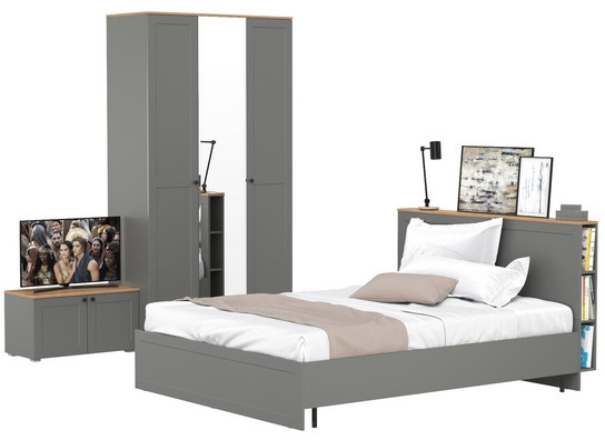 Остин 11.53 Кровать + ортопед + 13.336.03 Шкаф для одежды + 13.257 Тумба, серый графит/дуб крафт золотой