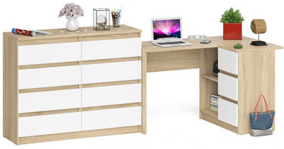 Мори Стол компьютерный МС-16 правый + Комод МК1200.8, цвет дуб сонома/белый, ШхГхВ 244,8х84,9х94 см., выдвижные ящики справа, НЕ универсальная сборка