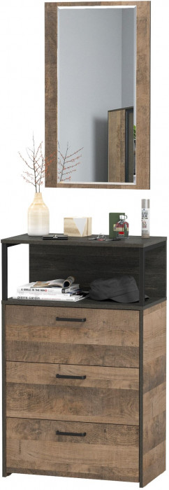 Трувор 13.307.02 Комод с ящиками + 15.30 Зеркало, цвет дуб гранж песочный/интра, ШхГхВ 66х37х195 см.