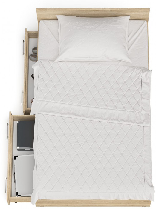 Мори Кровать с ящиками 1200, цвет дуб сонома, ШхГхВ 123,5х203,5х70 см., сп.м. 1200х2000 мм., без матраса, основание есть