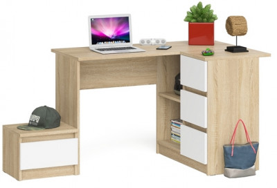 Мори компьютерный стол МС-16 правый + Тумба ТМП400.1, дуб сонома/белый