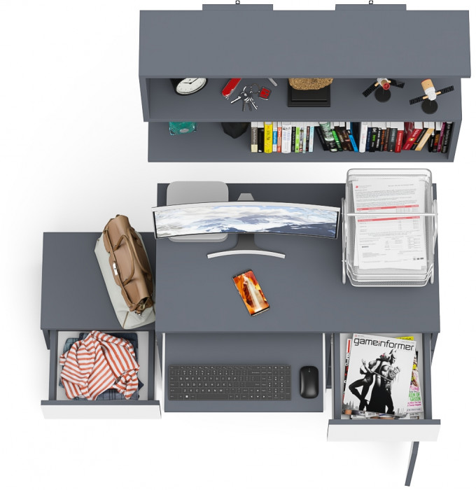 Мори Стол компьютерный МС-1 правый + Тумба ТМП400.1 + Полка 900, цвет графит/белый, ШхГхВ 130,4х50х209,6 см., НЕ универсальная сборка