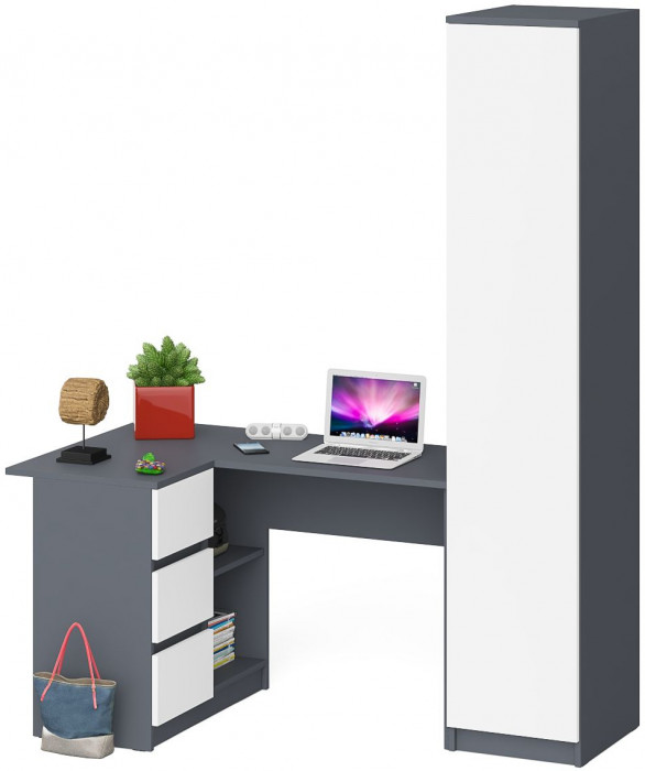 Мори Стол компьютерный МС-16 левый + Пенал МШ400.1, цвет графит/белый, ШхГхВ 164,8х84,9х209,6 см., выдвижные ящики слева, НЕ универсальная сборка