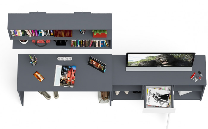 Мори Стол письменный МСП1200.1 + Тумба МТВ1204.1 + Полка 1200, цвет графит/белый, ШхГхВ 240,8х50х209,6 см., универсальная сборка