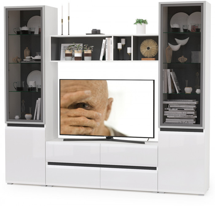 Сидней Комплектация № 010, корпус белый/чёрный/фасады МДФ белый глянец