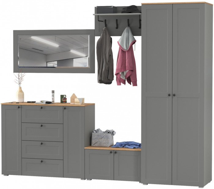 Остин Прихожая 53, цвет серый графит/дуб крафт золотой, ШхГхВ 280х54,3х229,6 см., универсальная сборка