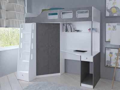 Кровать чердак Астра 7 Белый/Железный Камень